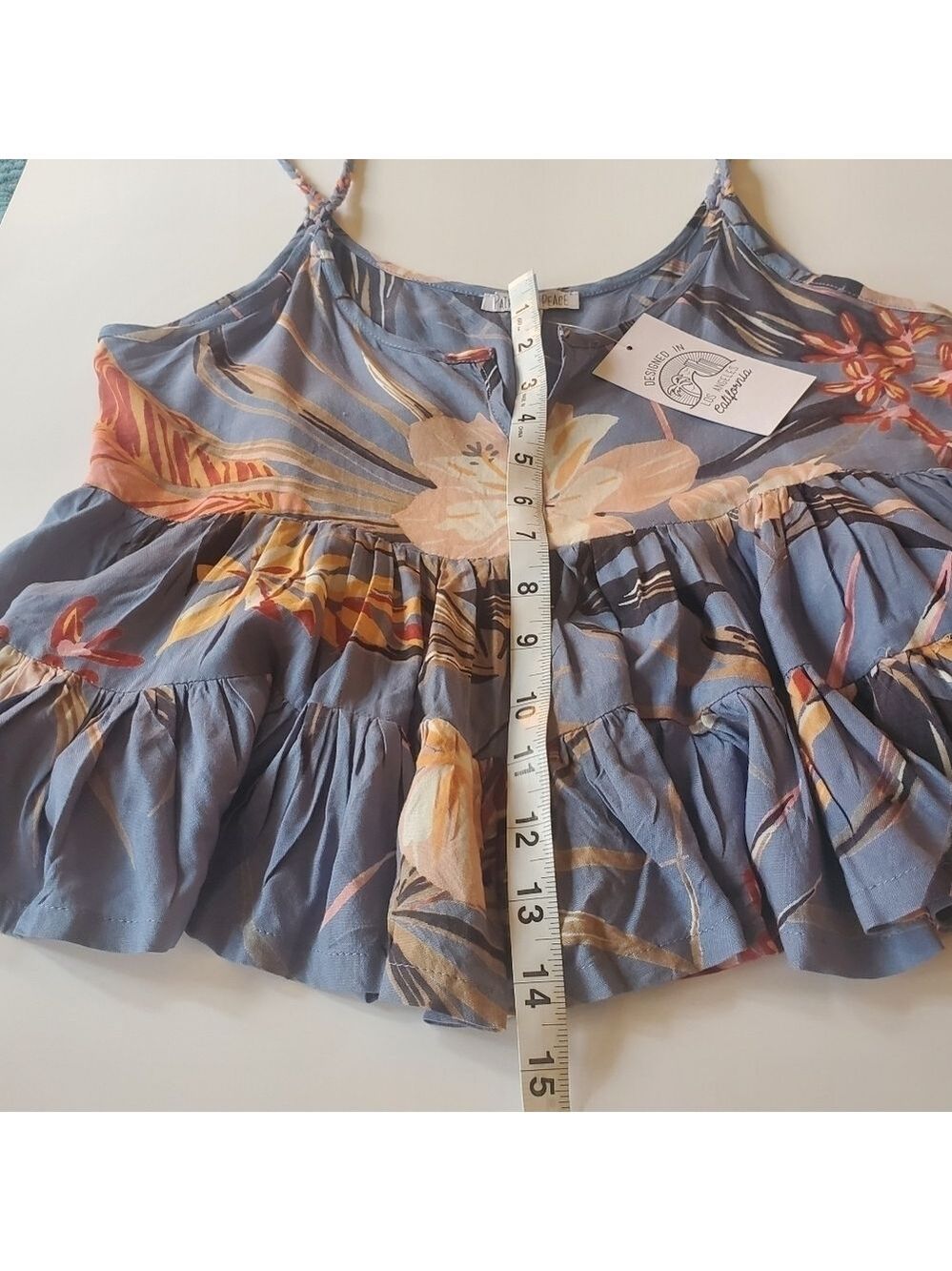 PATRONS OF PEACE Floral Print Braided Spaghetti Strap Cropped Ruffled Bl… - Picture 8 of 8